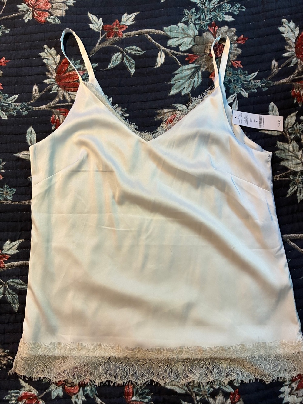 White House Black Market Cream Lace-Trim Silk Cami